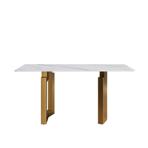 Modern Artificial Stone White Straight Edge Metal Leg Dining Table by Couch.com