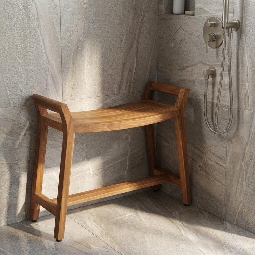 21" X 32" Brown Teak Rectangular Shower Bench With Handles