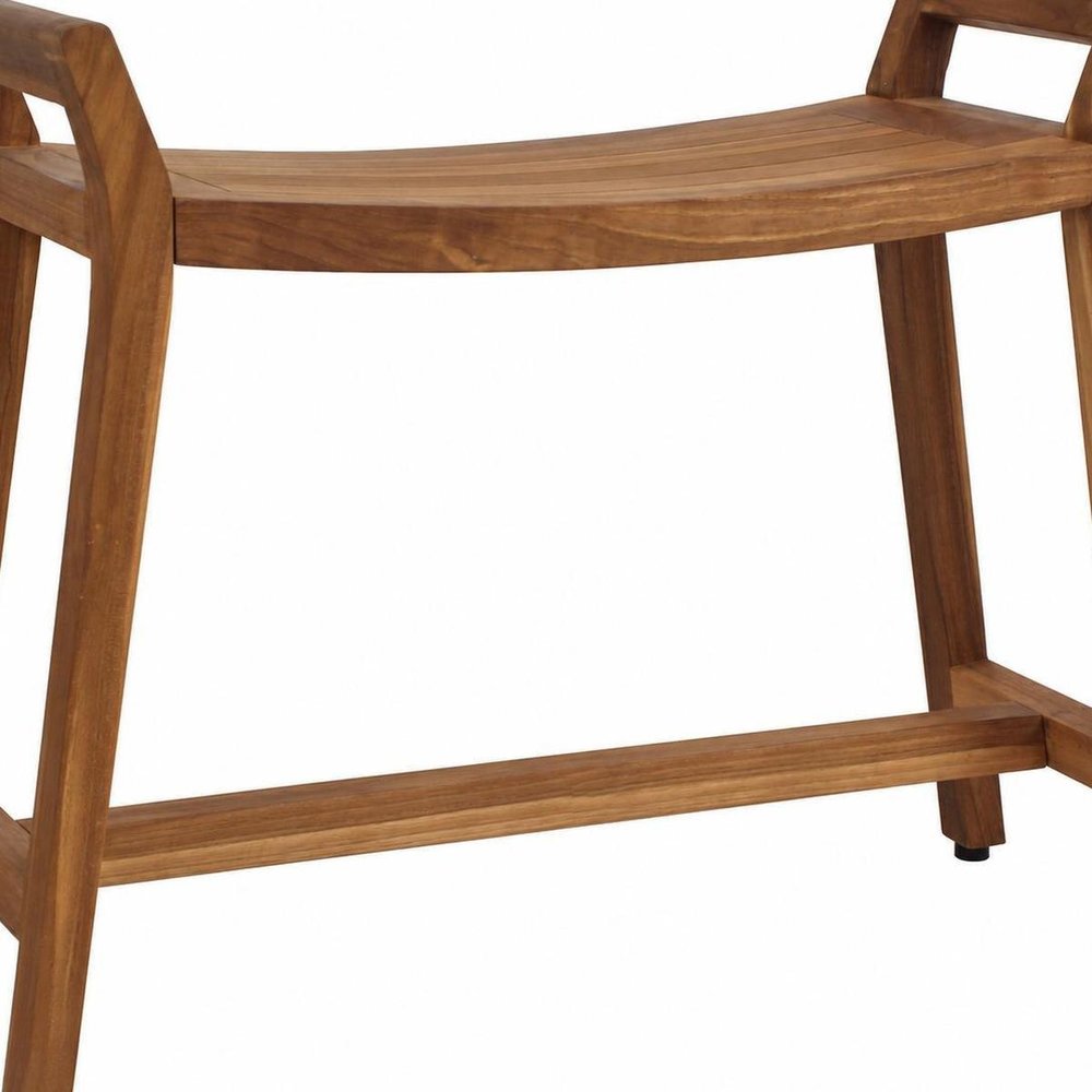 21" X 32" Brown Teak Rectangular Shower Bench With Handles