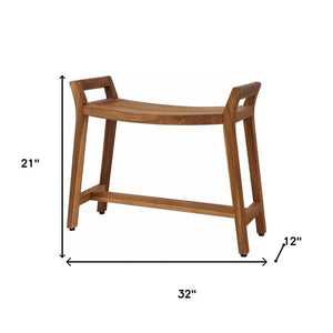 21" X 32" Brown Teak Rectangular Shower Bench With Handles