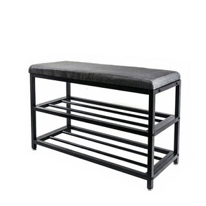 Black Six Pair MetalShoe Storage Bench