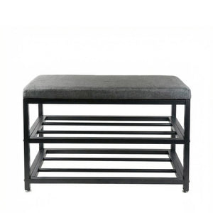 Black Six Pair MetalShoe Storage Bench
