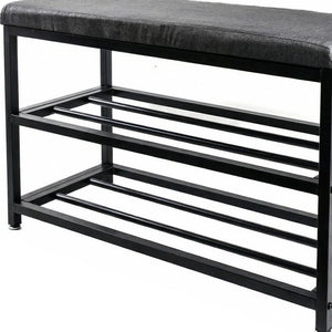 Black Six Pair MetalShoe Storage Bench