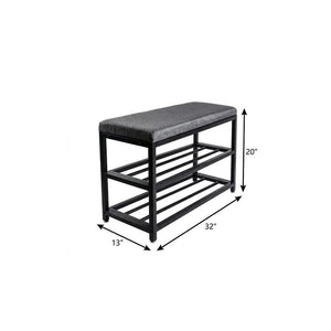 Black Six Pair MetalShoe Storage Bench
