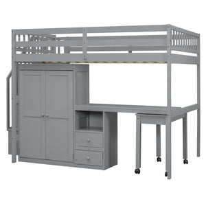 Loft Bed With Stairs, Bookshelf, Drawers, Desk & Wardrobe, Space Saving Multifunctional Furniture by Couch.com