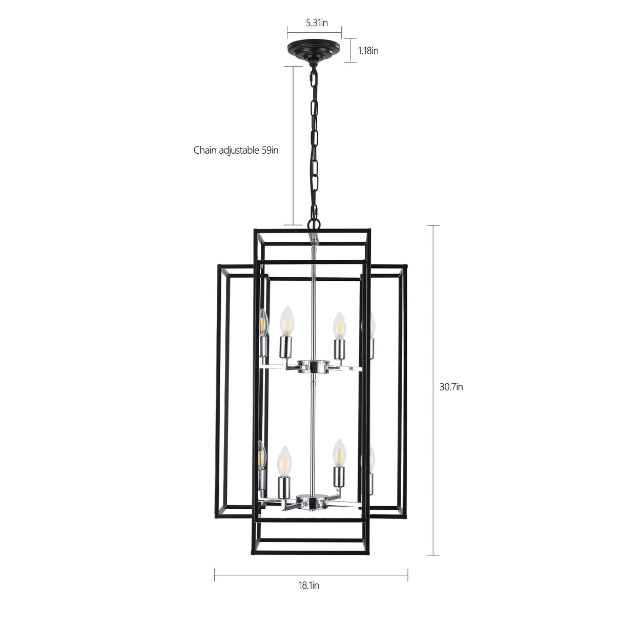 18' Modern 8-Light Black & Chrome Geometric Pendant Chandelier