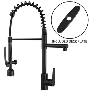 Kitchen Sink Faucet With LED Pull Down Sprayer, Single Handle High Arc Faucet, Dual Spouts, Deck Mount - Matte Black