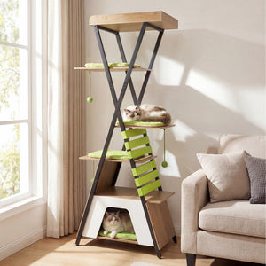 73 Inch Multi-level Cat Tree for Indoor Cats with Elevated Perch and Large Condo-Green