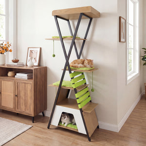 73 Inch Multi-level Cat Tree for Indoor Cats with Elevated Perch and Large Condo-Green