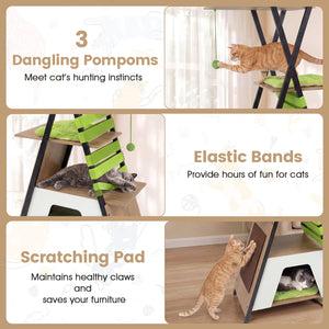 73 Inch Multi-level Cat Tree for Indoor Cats with Elevated Perch and Large Condo-Green