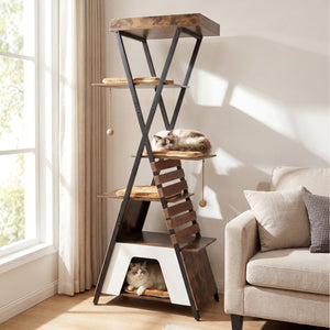 73 Inch Multi-level Cat Tree for Indoor Cats with Elevated Perch and Large Condo-Rustic Brown