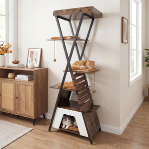 73 Inch Multi-level Cat Tree for Indoor Cats with Elevated Perch and Large Condo-Rustic Brown