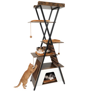 73 Inch Multi-level Cat Tree for Indoor Cats with Elevated Perch and Large Condo-Rustic Brown