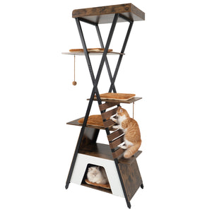 73 Inch Multi-level Cat Tree for Indoor Cats with Elevated Perch and Large Condo-Rustic Brown