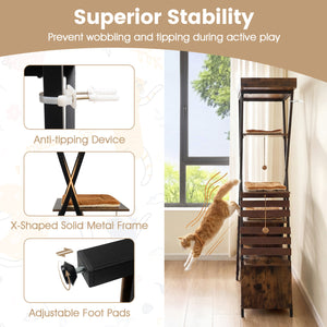 73 Inch Multi-level Cat Tree for Indoor Cats with Elevated Perch and Large Condo-Rustic Brown