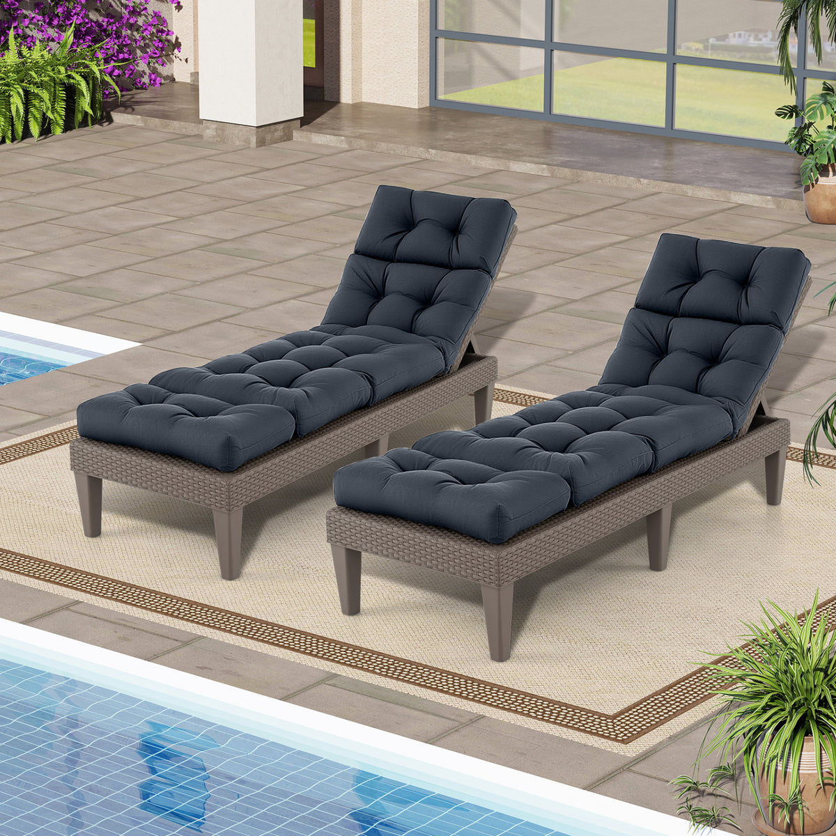 73"x22" Outdoor Lounge Chaise Cushion with High Back String Ties Set of 2-Gray