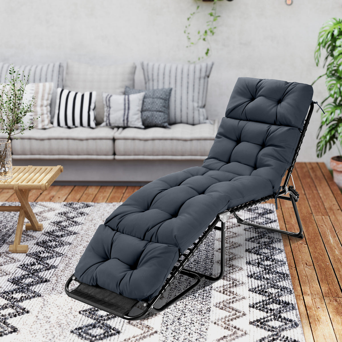 73"x22" Outdoor Lounge Chaise Cushion with High Back String Ties Set of 2-Gray