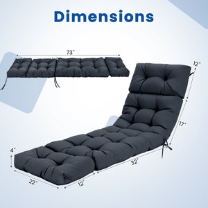 73"x22" Outdoor Lounge Chaise Cushion with High Back String Ties Set of 2-Gray