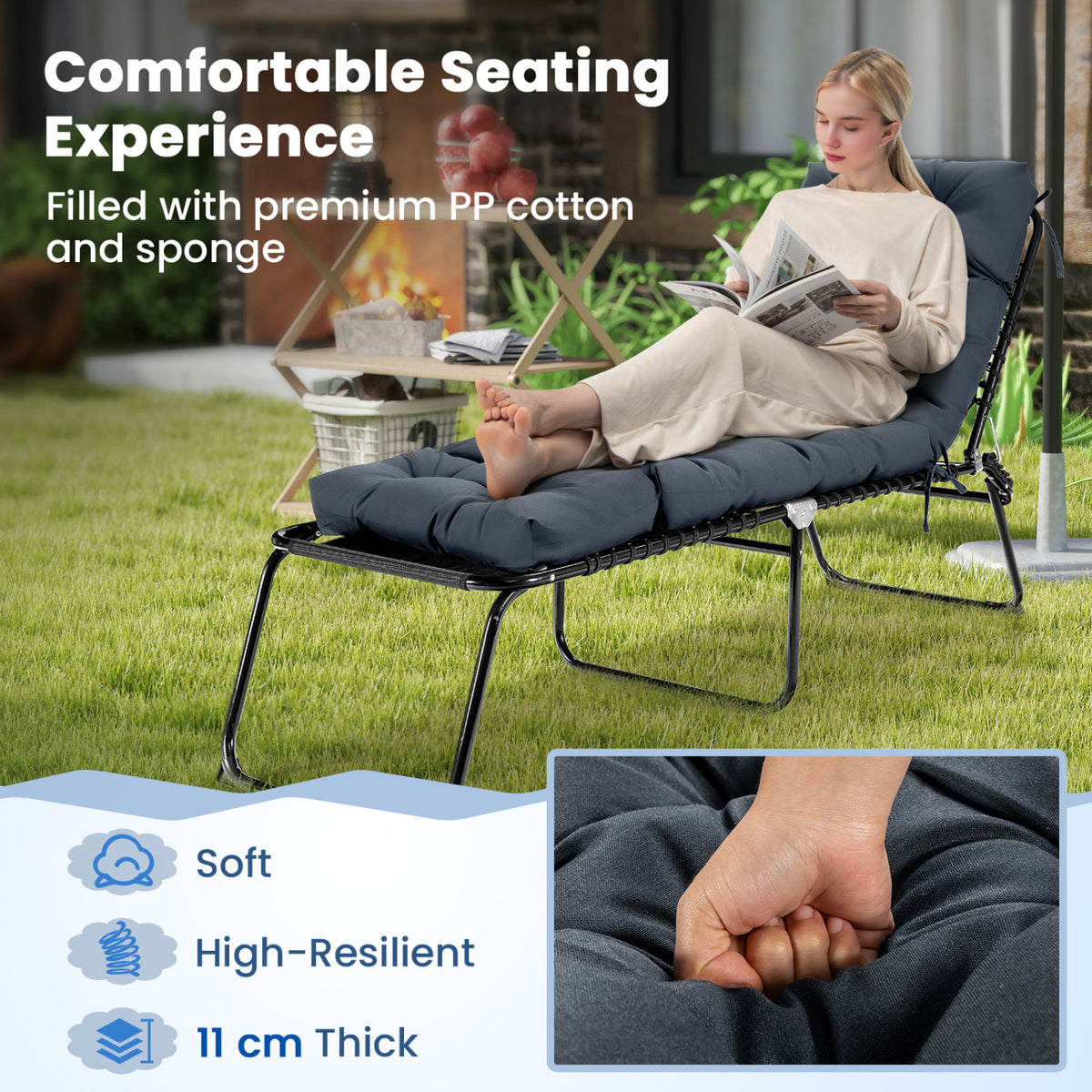 73"x22" Outdoor Lounge Chaise Cushion with High Back String Ties Set of 2-Gray