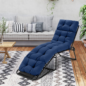 73"x22" Outdoor Lounge Chaise Cushion with High Back String Ties Set of 2-Navy