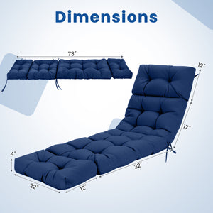 73"x22" Outdoor Lounge Chaise Cushion with High Back String Ties Set of 2-Navy