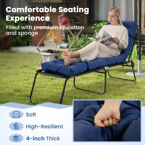 73"x22" Outdoor Lounge Chaise Cushion with High Back String Ties Set of 2-Navy