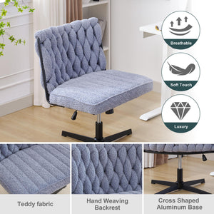 Armless Office Chair no Wheels, Ergonomic Wide Seat Swivel Desk Chair, Height Adjustable Cross Legged Comfortable Computer Chair for Living Room, Van