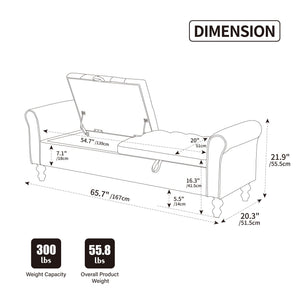 Modern Upholstered Storage Bench With Rolled Armrests]