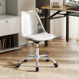 Armless Rolling Office Chair with Swivel Seat and PU Leather Cushion-Clear