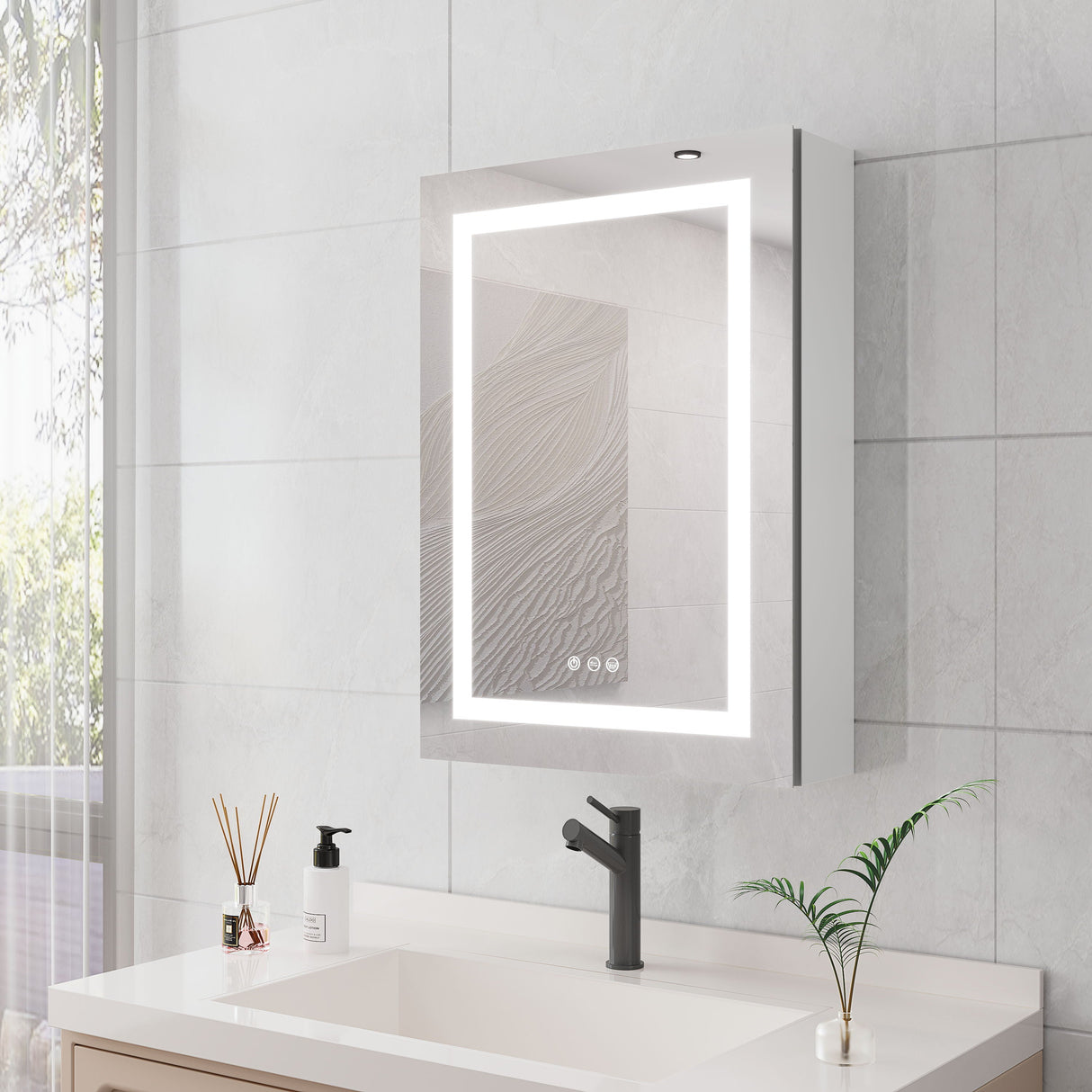20 X 28" Bathroom Medicine Cabinet With Mirror Wall Mounted LED Bathroom Mirror Cabinet With Lights, Anti-Fog, Waterproof, Dimmable, 3000K~6000K, Single Door, Touch Swich, Storage Shelves Silver by Couch.com