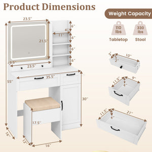 Vanity Set with Mirror and 3 Lighting Modes and Adjustable Brightness-White