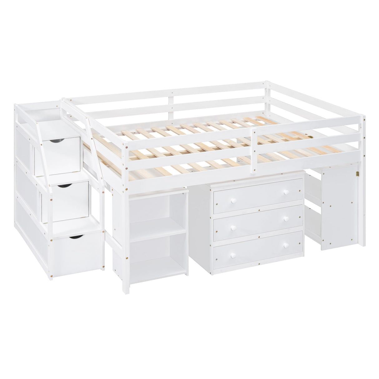 Loft Bed With Retractable Writing Desk And 3 Drawers With Storage Stairs And Shelves by Couch.com