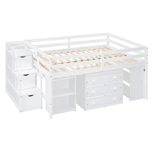 Loft Bed With Retractable Writing Desk And 3 Drawers With Storage Stairs And Shelves by Couch.com