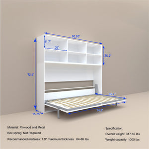 Couch.com Mordern Design Twin Size Horizontal Murphy Bed With Shelf Storage For Bedroom Or Guestroom Wall Bed Space Saving Hidden Bed With New Style Gas Struts White, with Storage, Modern Style by Couch.com
