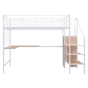 Loft Bed With Desk And Grid, Stylish Frame With Lateral Storage Ladder And Wardrobe by Couch.com