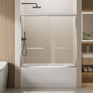 Aluminum Frame Double Double Soft Close Shower Door, Tempered Glass And Dual Stainless Steel Handles by Couch.com