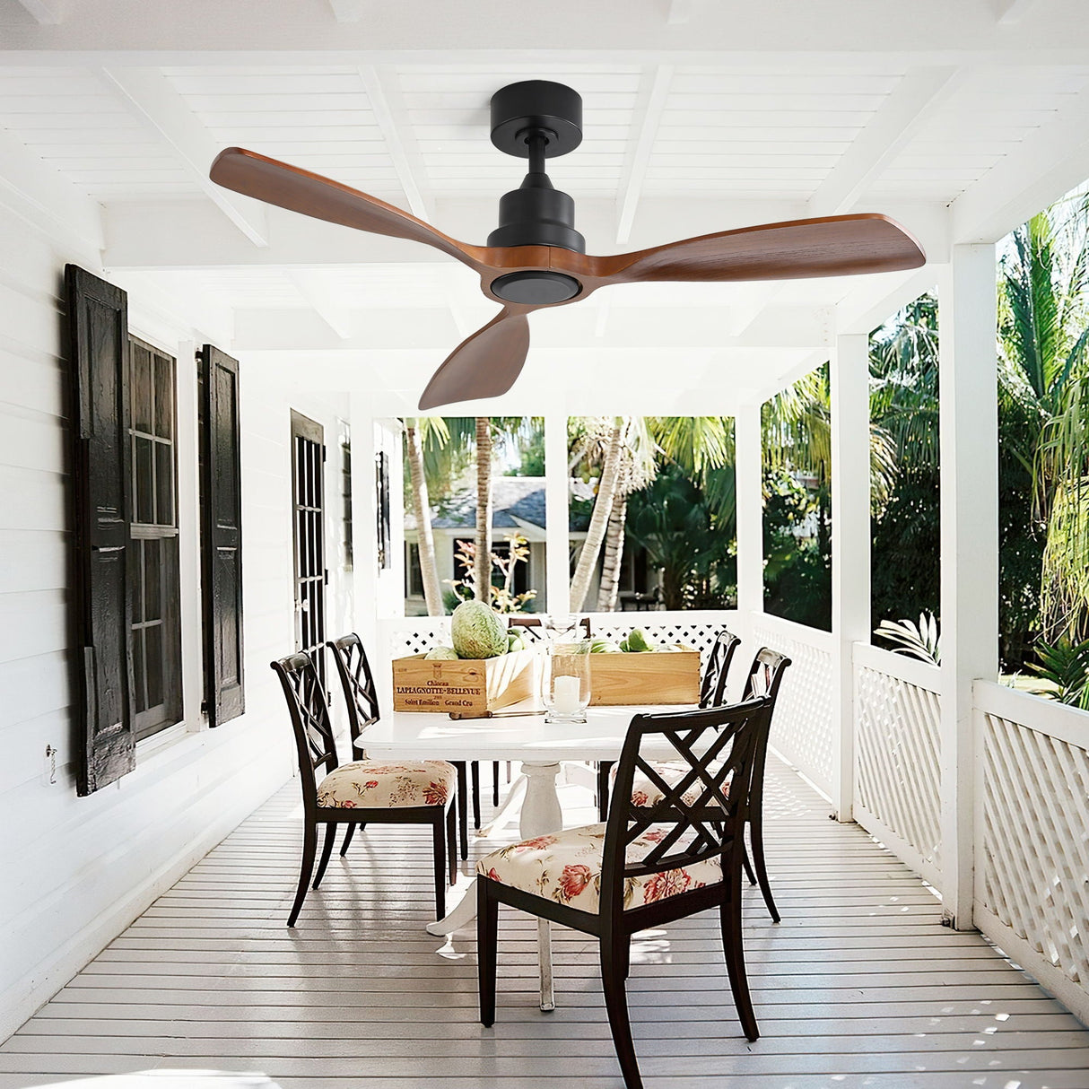 48" Ceiling Fan Without Light, 3 Solid Wood Blades Outdoor Ceiling Fan 6 - Speed Reversible DC Motor For Living Room - Black by Couch.com