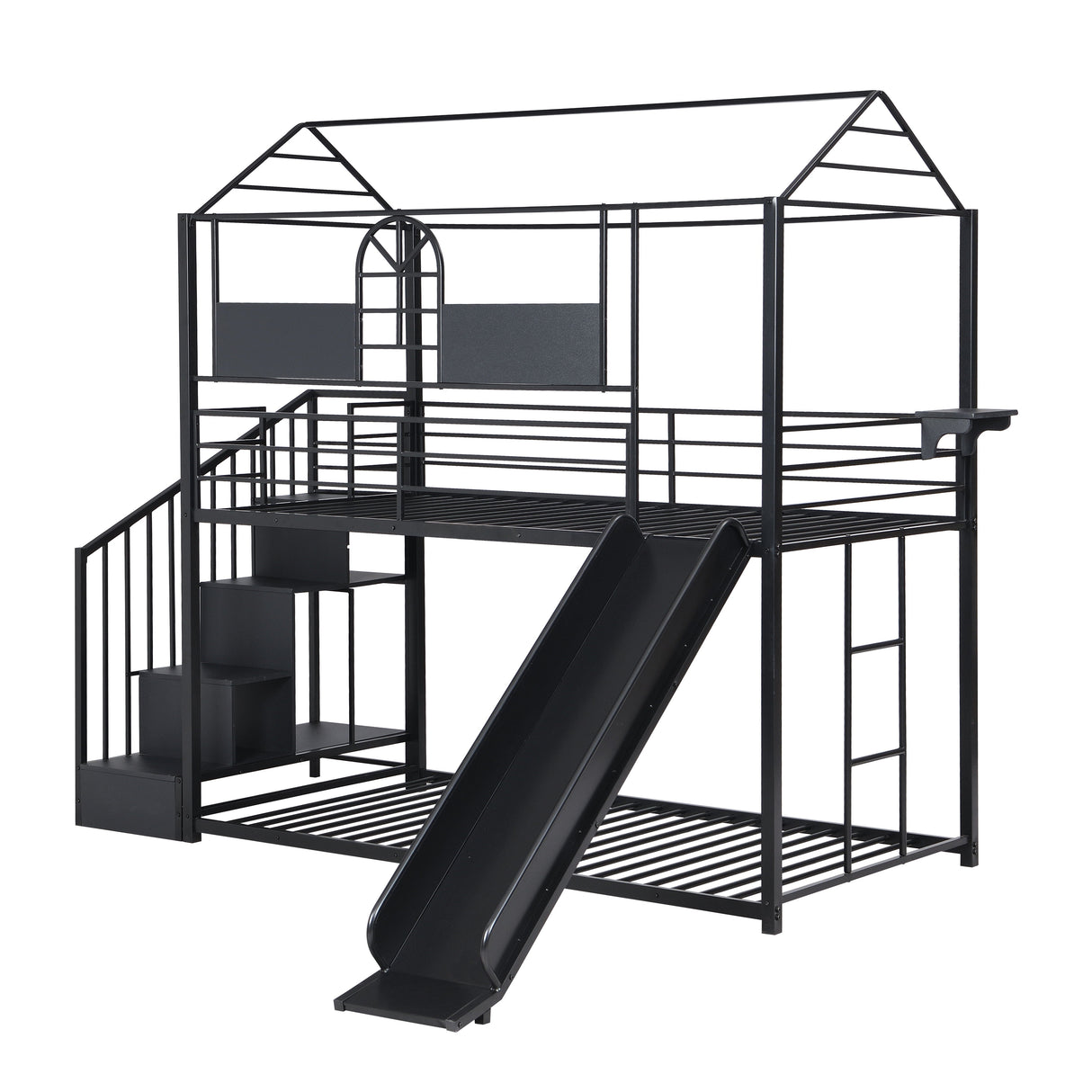 Twin Over Twin Metal Bunk Bed With Slide And Steps by Couch.com