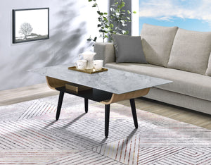 Landon - Coffee Table With Glass Marble Texture Top And Bent Wood Design by Couch.com