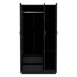 Wardrobe Armoire With 3 Doors And 2 Inner Drawers, 3 Doors - Black by Couch.com