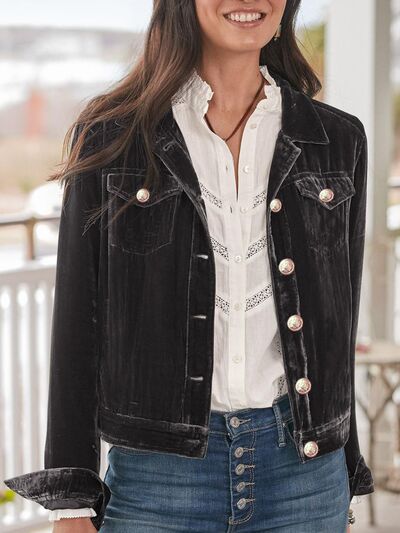 Casual Button-Up Long Sleeve Jacket with Chest Pockets and Relaxed Fit