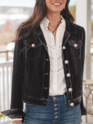 Casual Button-Up Long Sleeve Jacket with Chest Pockets and Relaxed Fit