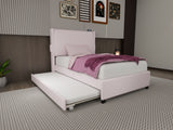 Twin Size Upholstered Bed Frame With Trundle Bed, Teddy Fabric, USB Functionality, And A Pocket Design On The Side Of The Headboard For Storing Small Items - Baby Pink by Couch.com