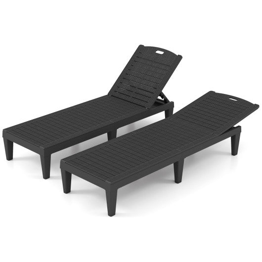Outdoor PP Chaise Lounge Chairs Set of 2 with 4-Position Adjustable Backrests-Black