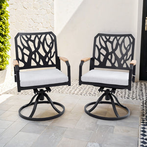 Outdoor Patio Swivel Rocker With Outdoor Grade Sunbrella Cushions, Branch Like Backrest (Set of 2) - Bourbon Brown by Couch.com