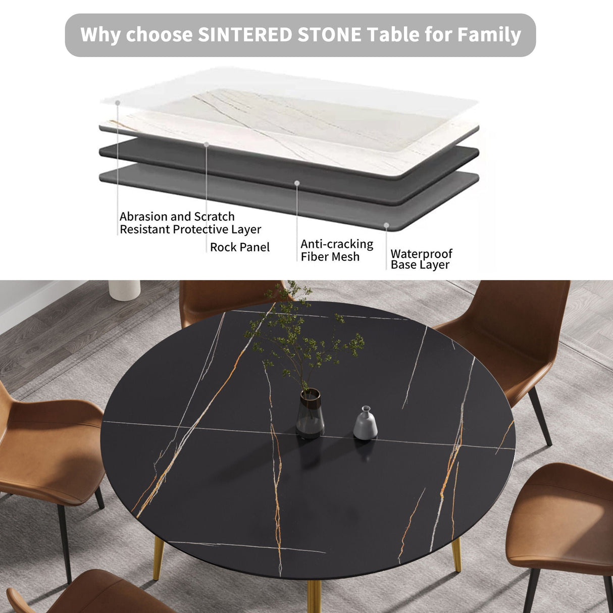 Modern Man-Made Stone Round Dining Table-Position For 6 People by Couch.com