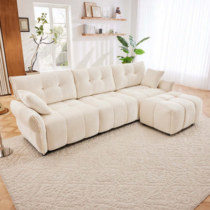 Elegant Sofa Set With Ottoman And Pillows, Textured Chenille, High Resilience Cushions by Couch.com