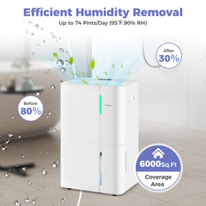 74/96 Pints Dehumidifier for Home 4500/5500 Sq. Ft Dehumidifier with 3 Modes-74 Pints