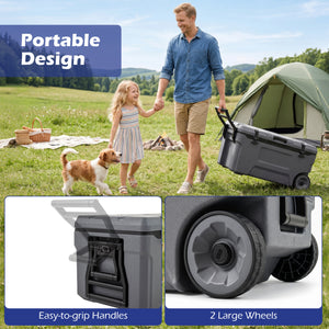 74 Quart Portable Rolling Cooler with Fish Ruler for Outdoor-Gray
