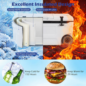 74 Quart Portable Rolling Cooler with Fish Ruler for Outdoor-White